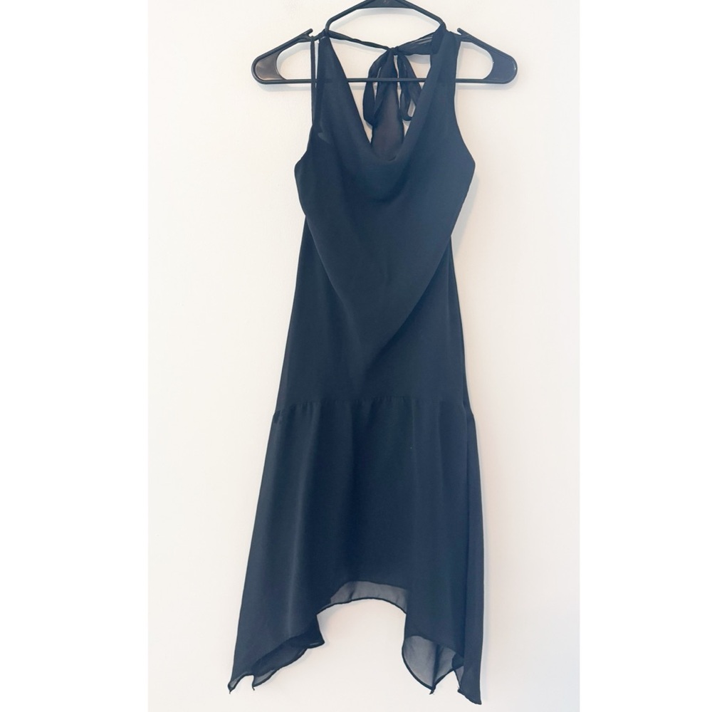 Vintage Alyn Paige Black Halter Drape neck handkerchief hemline dress 11/12